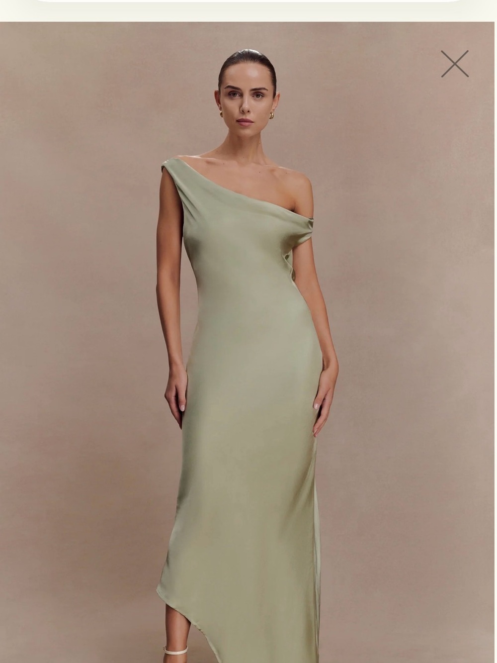 Meshki One-Shoulder Slip Dress in Sage